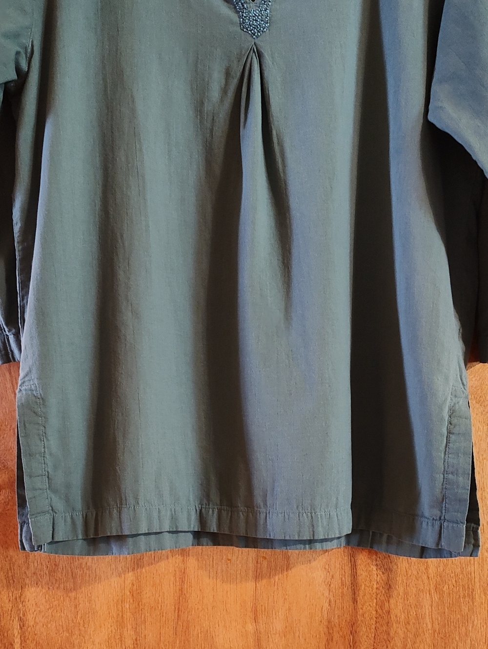 Coyuchi Organic Cotton Split Neck Tunic Twilight Blue Embroidery XL *See Meas. - Picture 7 of 15
